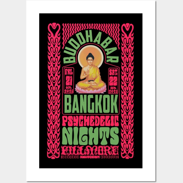 Psychedelic Nights at Bangkok Buddha Bar - Vintage Poster Design Wall Art by Boogosh